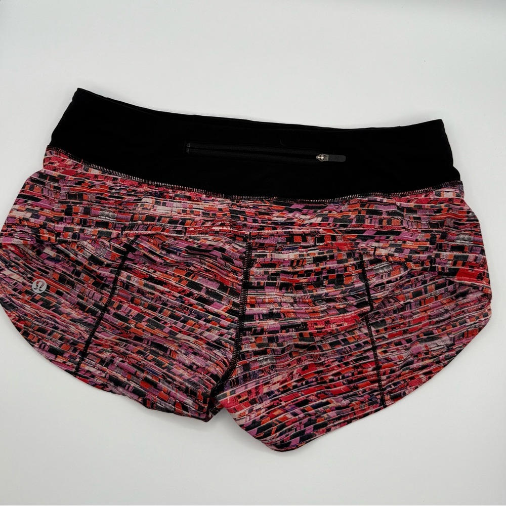 lululemon Black Pink Flash Orange Multi Print Speed up low rose shorts - Picture 4 of 5